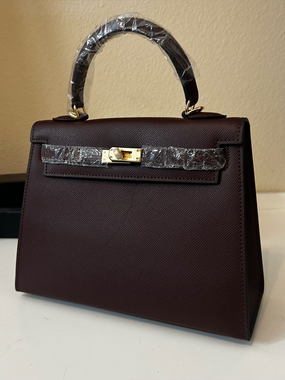 25cm Saddle Brown Red Epsom Leather Top-Handle Satchel Kl Style